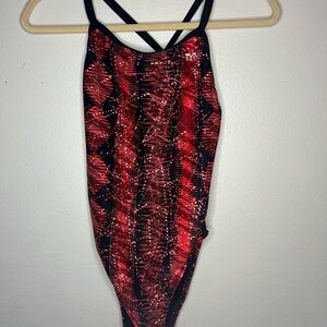 TYR Red & Black Graphic Girls' One-Piece Swimsuit